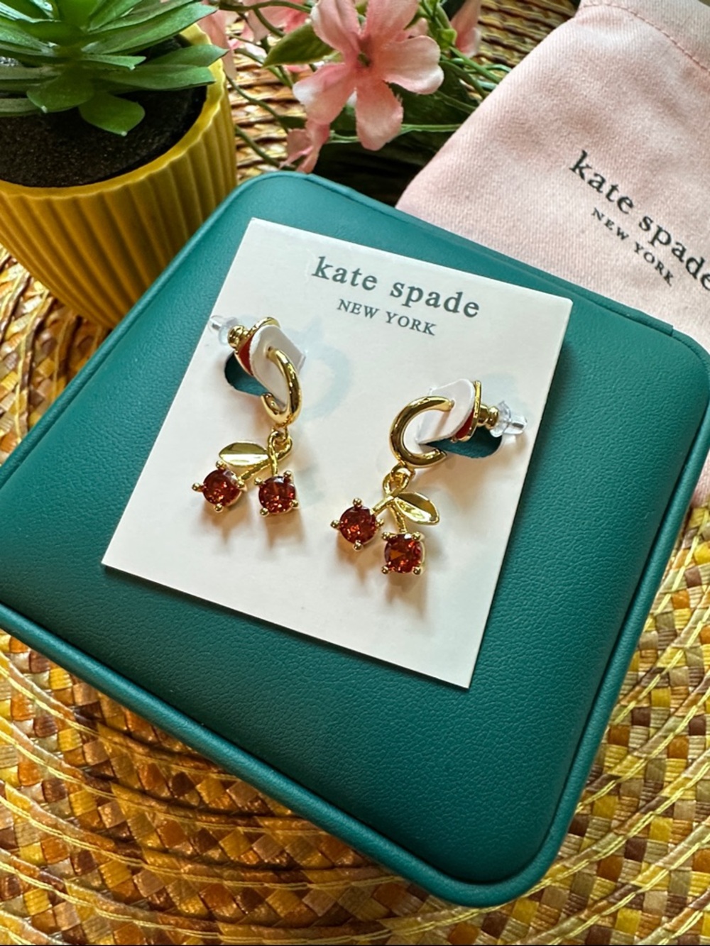 kate spade gold-tone earrings with red cherry drops - Picture 3 of 4